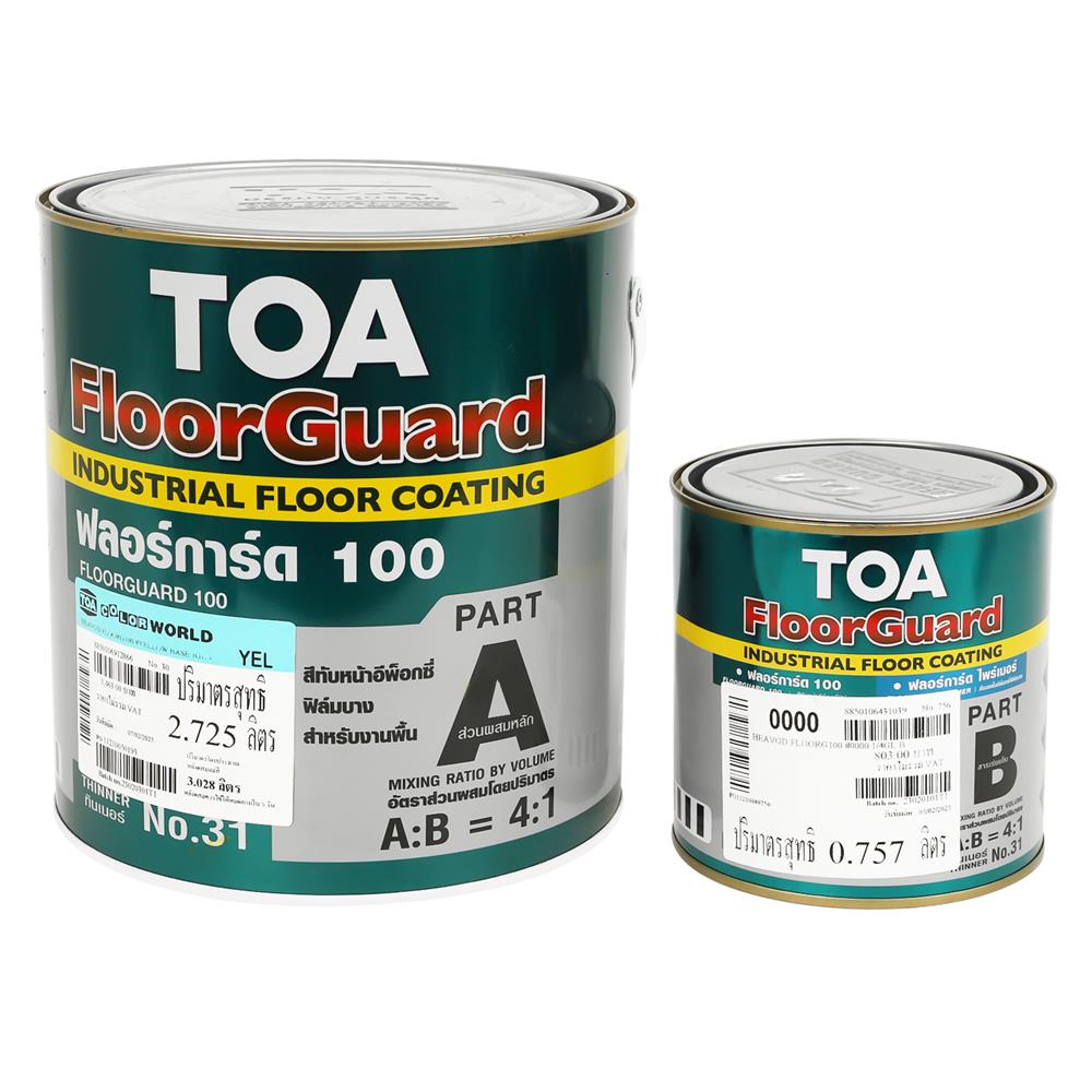 สีทาทับหน้าอีพ็อกซี่ TOA FLOORGUARD 100 PART A+B สีเหลือง 1 แกลลอน