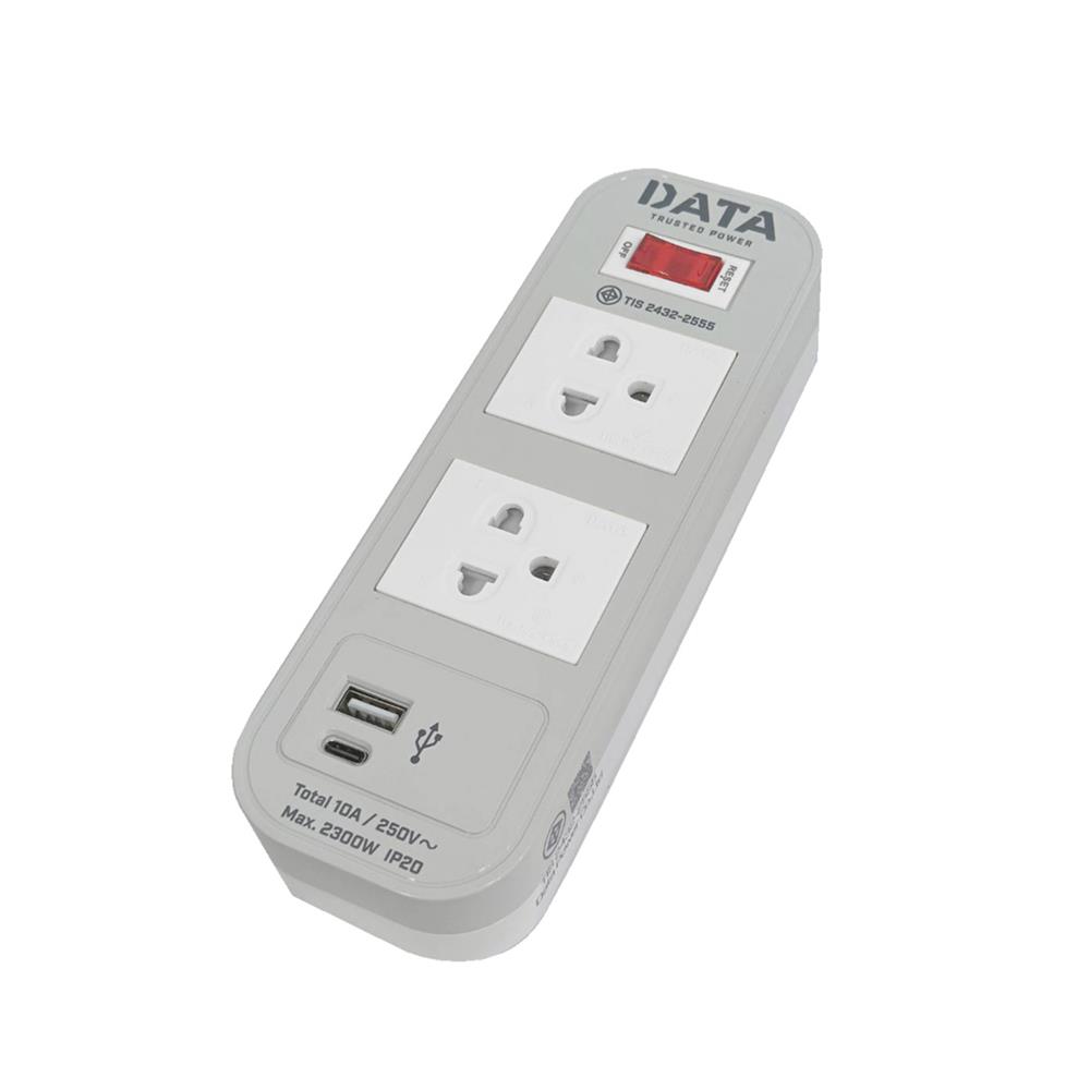 รางปลั๊กไฟ 2 ช่อง 1 สวิตช์ 1 USB 1TYPE-C DATA WL124 16A 2M สีเทา