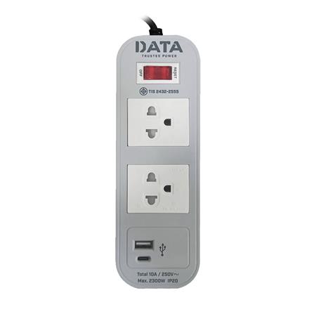 รางปลั๊กไฟ 2 ช่อง 1 สวิตช์ 1 USB 1TYPE-C DATA WL124 16A 2M สีเทา