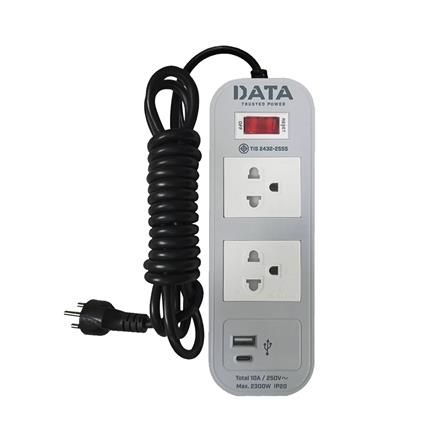 รางปลั๊กไฟ 2 ช่อง 1 สวิตช์ 1 USB 1TYPE-C DATA WL124 16A 2M สีเทา_1