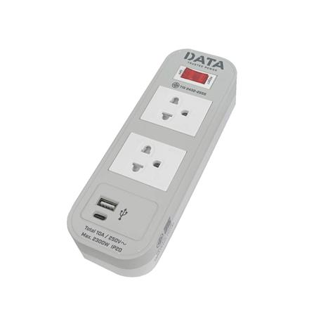 รางปลั๊กไฟ 2 ช่อง 1 สวิตช์ 1 USB 1TYPE-C DATA WL124 16A 2M สีเทา_2