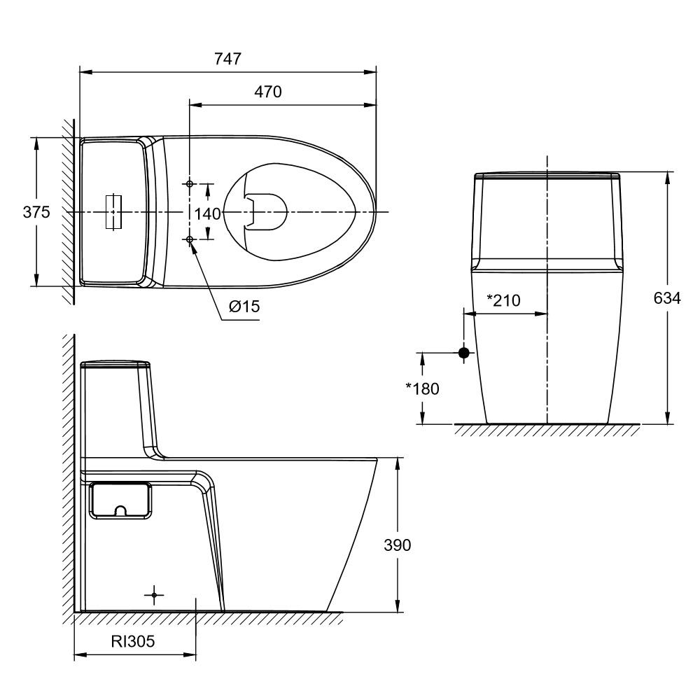 สุขภัณฑ์ 1 ชิ้น AMERICAN STANDARD 2007TSC-WT-0 2.6/4 ลิตร สีขาว