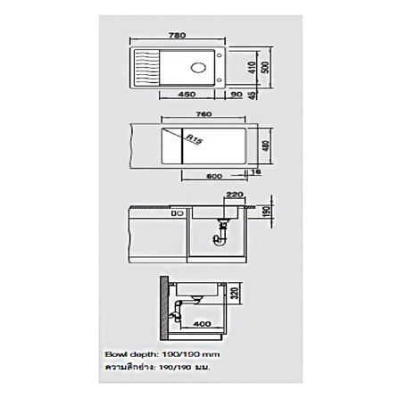ซิงค์ฝัง 1หลุม 1ที่พัก BLANCO ELON XL 6S 495.39.451 แกรนิต สีถ่าน_2