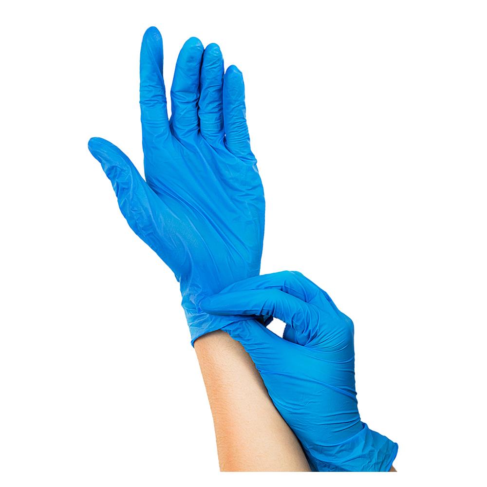 ถุงมือยางไนไตรชนิดไม่มีแป้ง POLY-BRITE SIZE M สีฟ้า