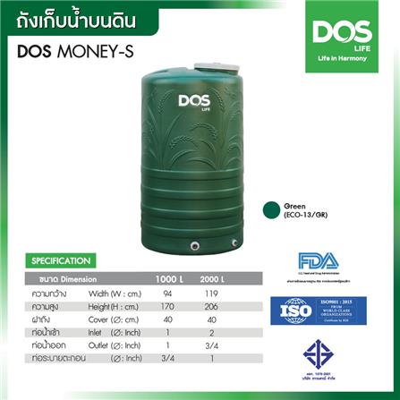 ถังเก็บน้ำ DOS MONEY 1000 ลิตร สีเขียว_3