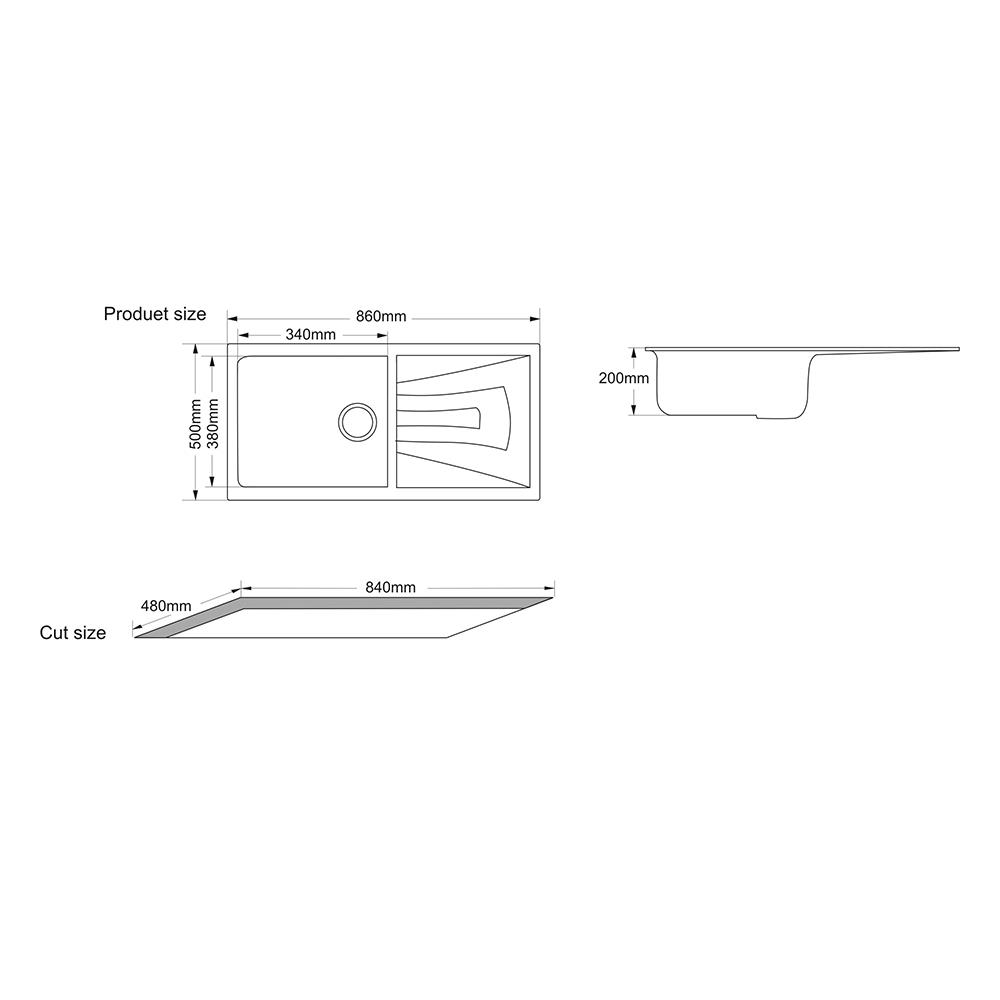 ซิงค์ฝัง 1หลุม 1ที่พัก TECNOPLUS GIN 1B1D แกรนิต สีดำ