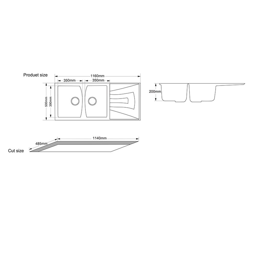 ซิงค์ฝัง 2หลุม 1ที่พัก TECNOPLUS GIN 2B1D แกรนิต สีดำ
