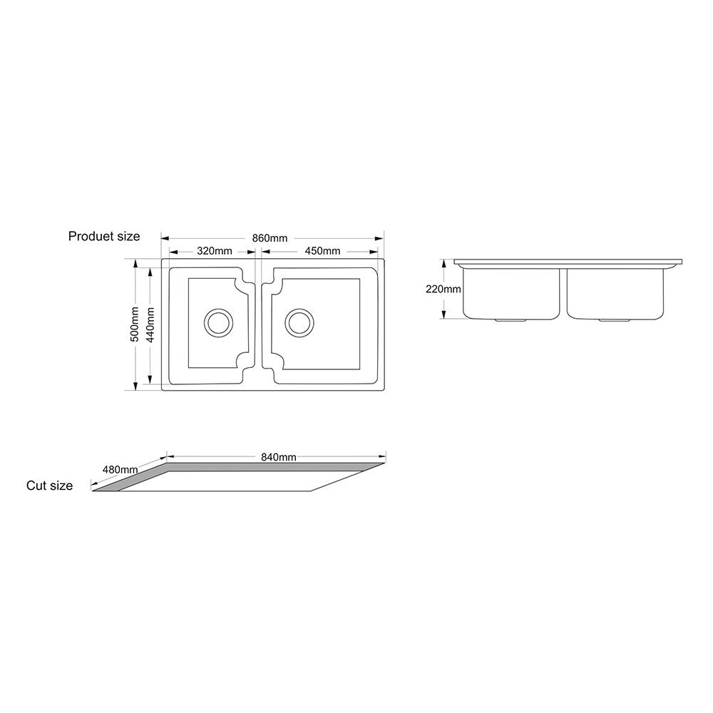 ซิงค์ฝัง 2หลุม TECNOPLUS GIN 2B แกรนิต สีดำ
