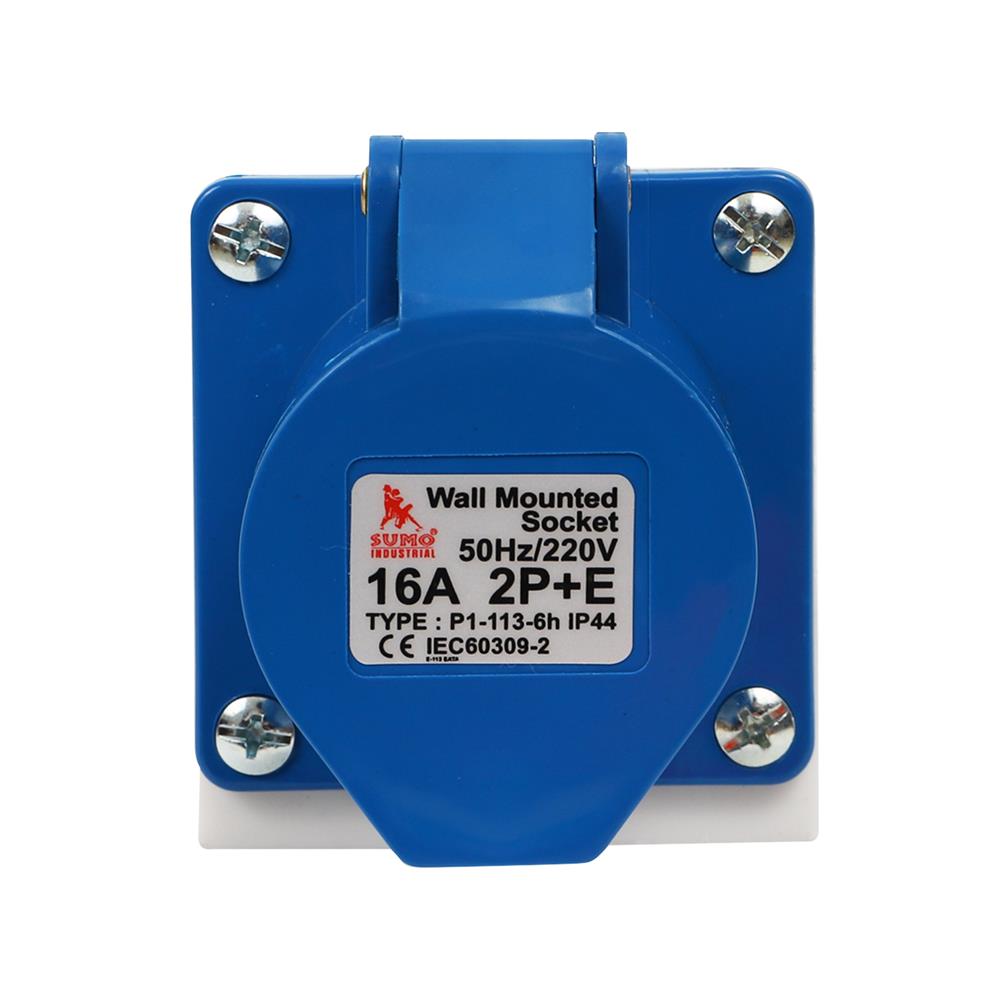 เพาเวอร์ปลั๊กตัวเมียติดผนัง SUMO 3 ขา P1-113 16 แอมป์ สีน้ำเงิน