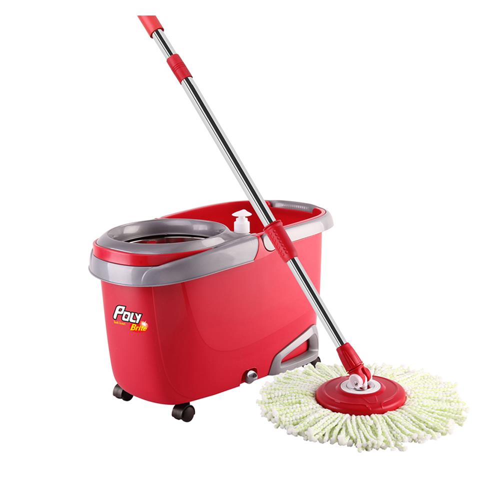 ชุดอุปกรณ์ถังปั่นพร้อมไม้ม็อบ POLY-BRITE DUAL TORNADO สีแดง