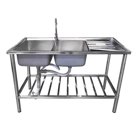 ซิงค์ขาตั้ง 2หลุม 1ที่พัก LUCKY FLAME STS-1256 สเตนเลส