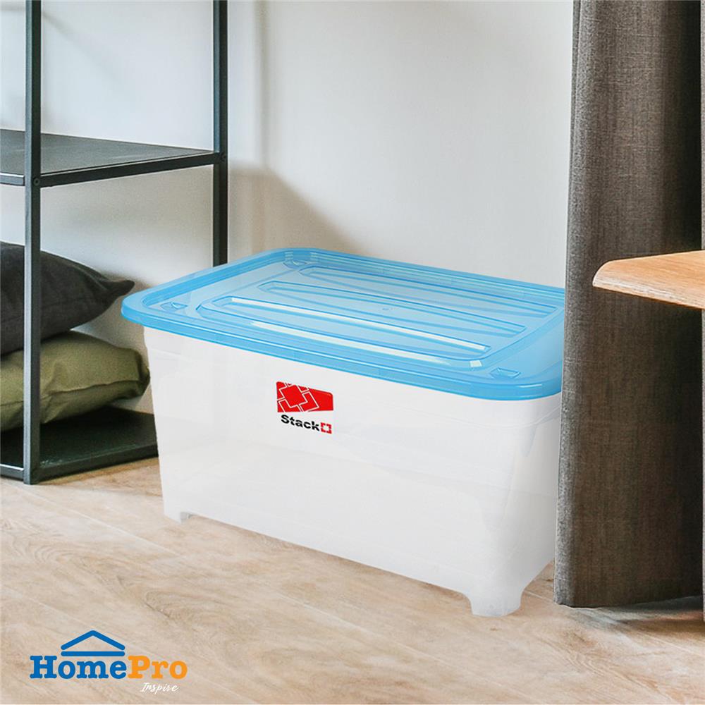 กล่องเก็บของ มีล้อ ฝาล็อค STACKO S105 A 100 ลิตร 50x70x42 ซม. สีฟ้า