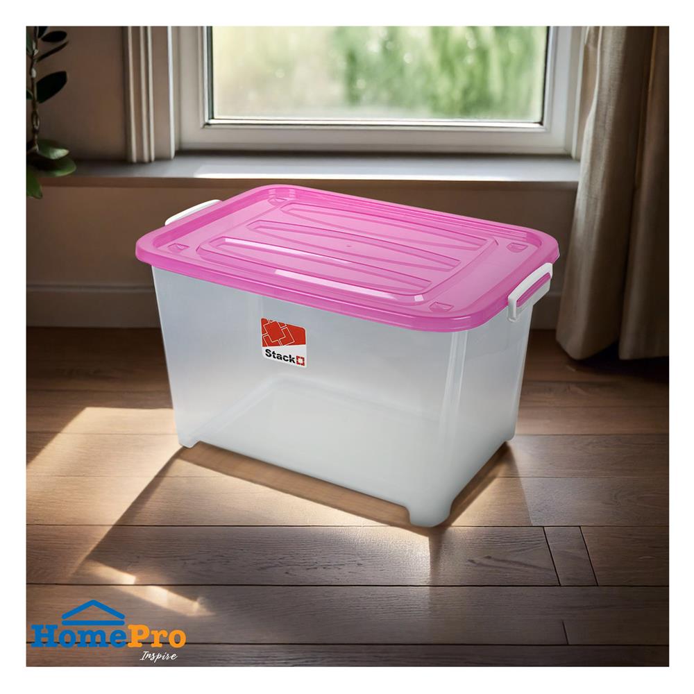 กล่องเก็บของ มีล้อ ฝาล็อค STACKO S105 A 100 ลิตร 50x70x42 ซม. สีชมพู
