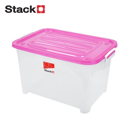 กล่องเก็บของ มีล้อ ฝาล็อค STACKO S105 A 100 ลิตร 50x70x42 ซม. สีชมพู