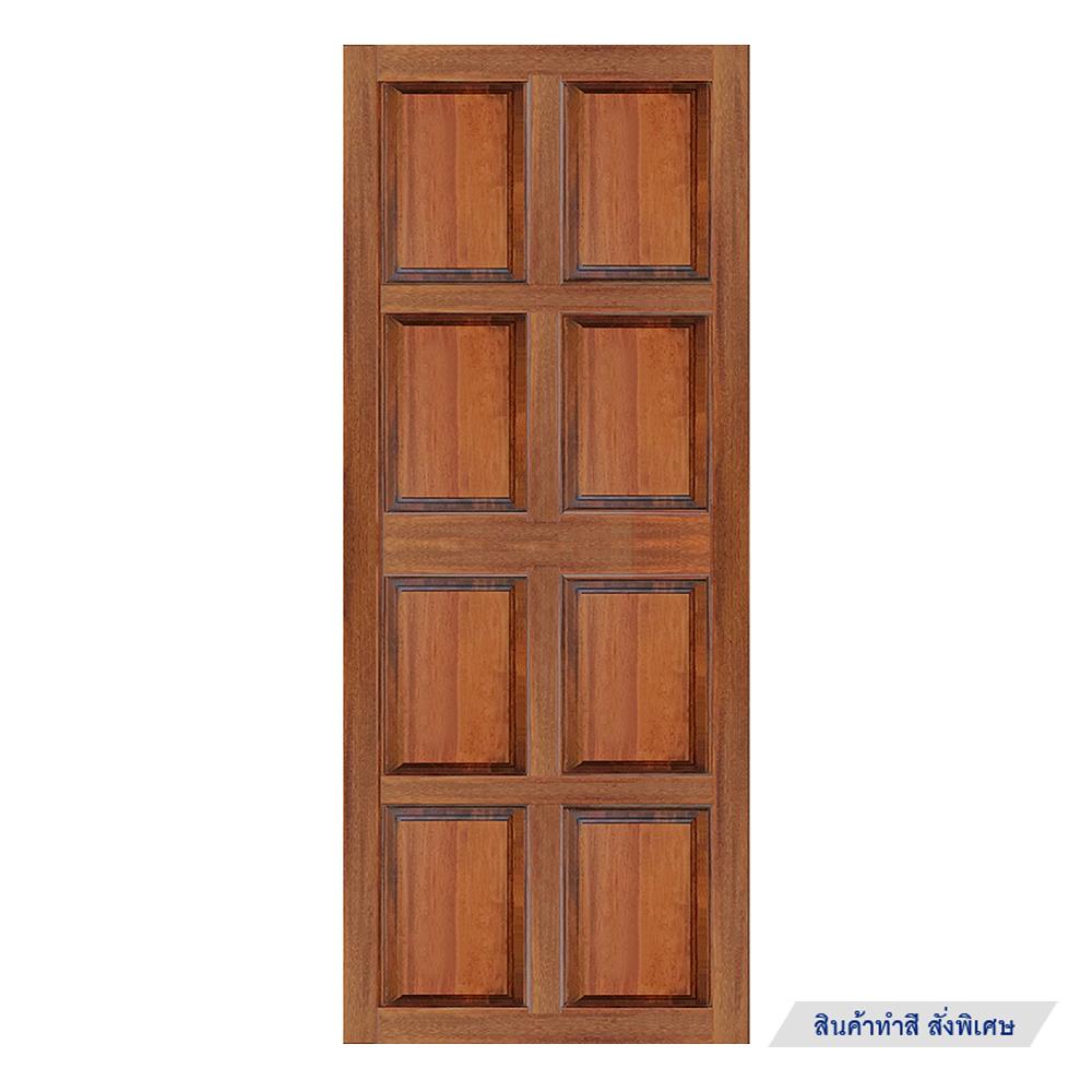 ประตูไม้แดงมาเลย์ N999 8 ฟัก ขอบ 4 นิ้ว 80X200 ซม. สีธรรมชาติ ไม่เจาะลูกบิด