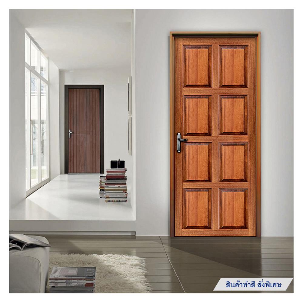 ประตูไม้แดงมาเลย์ N999 8 ฟัก ขอบ 4 นิ้ว 80X200 ซม. สีธรรมชาติ ไม่เจาะลูกบิด