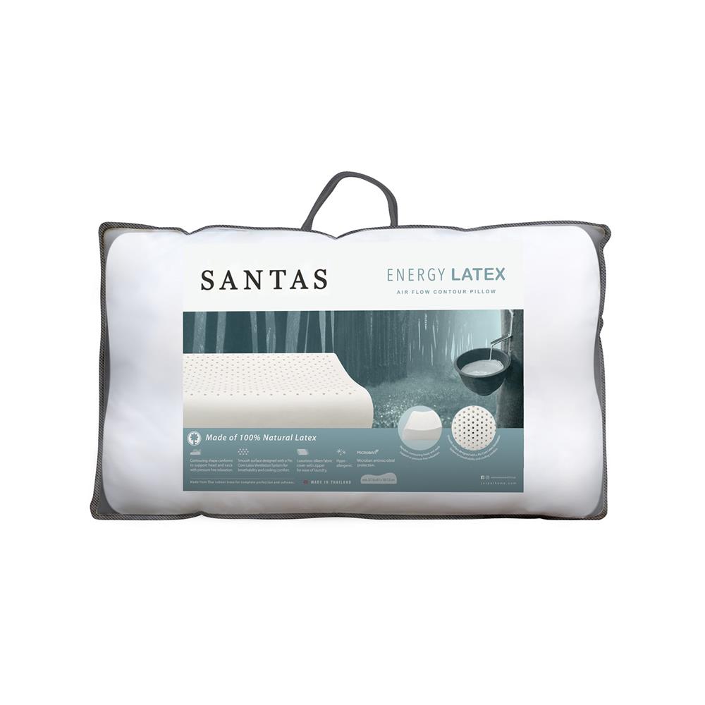 หมอนสุขภาพ ยางพารา SANTAS AIR FLOW CONTOUR 15x24 นิ้ว สีขาว