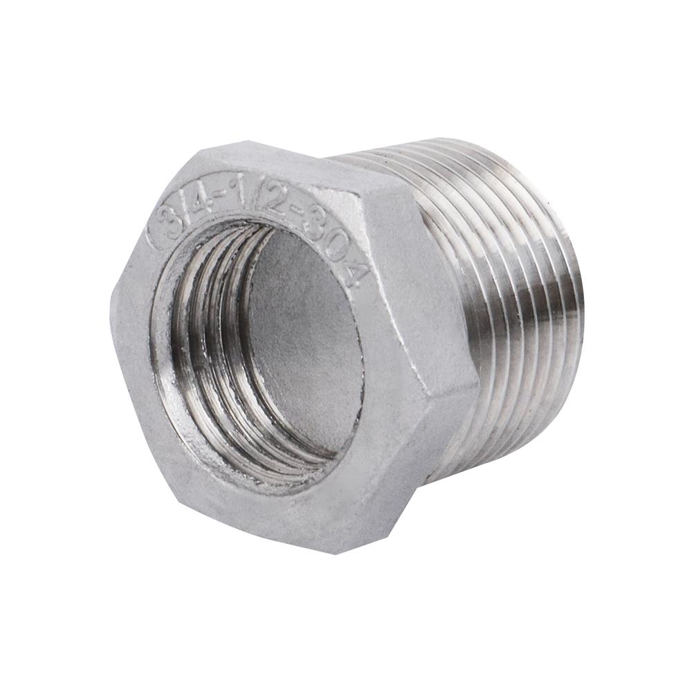 ข้อต่อลดเหลี่ยมเกลียวสเตนเลส CITY SUS 304 1X3/4 นิ้ว สีเทา