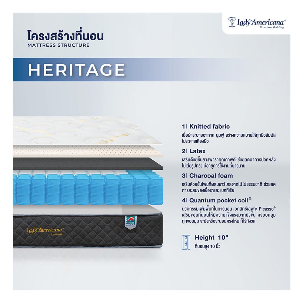 ที่นอน 3.5 ฟุต LADY AMERICANA HERITAGE พร้อมชุดเครื่องนอน 7 ชิ้น