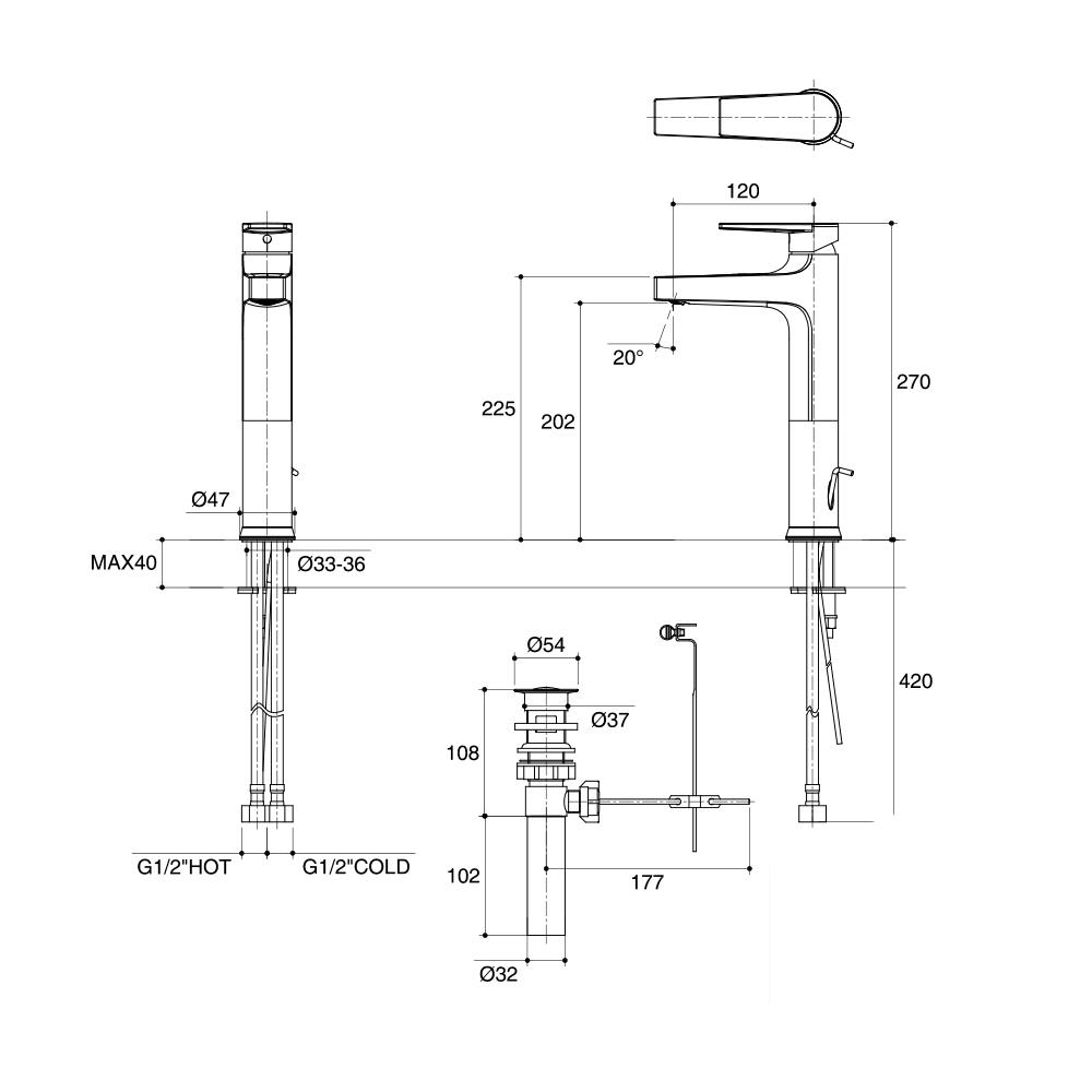 ก๊อกอ่างล้างหน้าผสม KOHLER K-74026T-4-CP