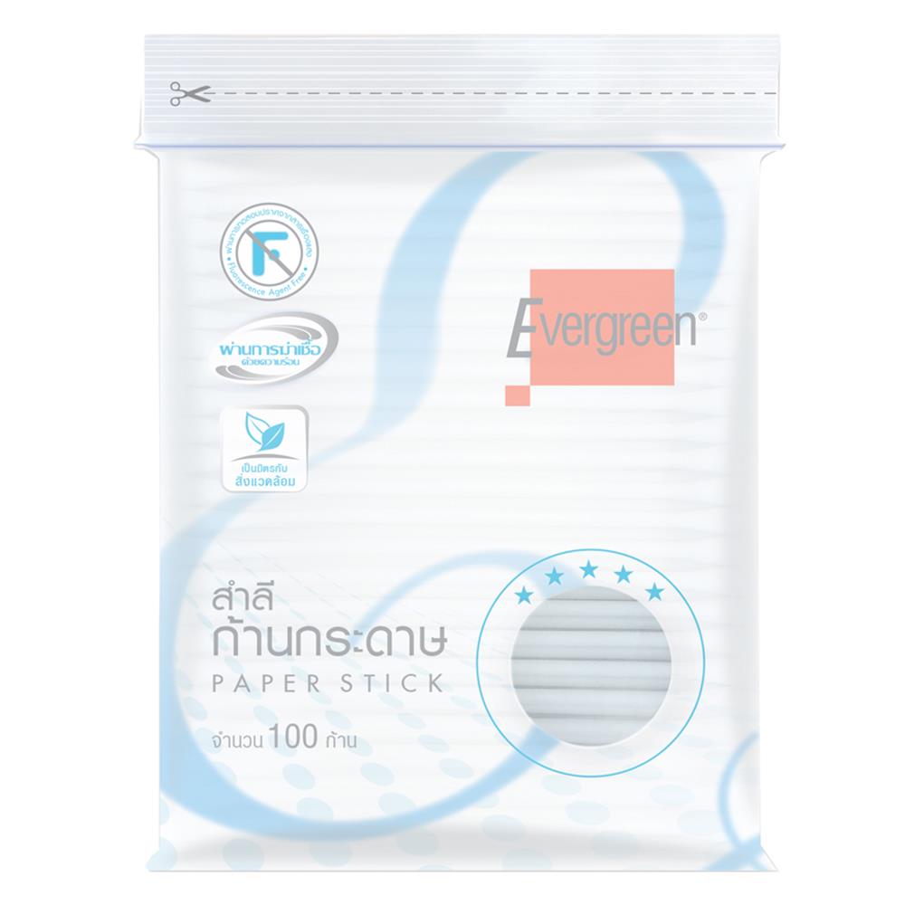 สำลีก้านกระดาษ EVERGREEN 100 ก้าน/ถุง