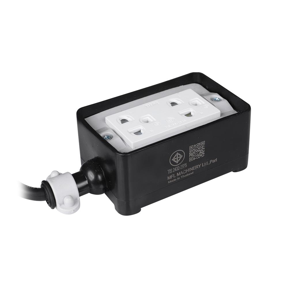 บล็อกยาง 2x4 พร้อมสาย VCT3x1.5 2ช่อง ELECKTA 5 เมตร สีดำ