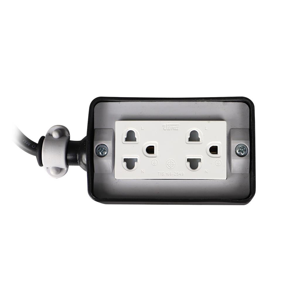 บล็อกยาง 2x4 พร้อมสาย VCT3x1.5 2ช่อง ELECKTA 5 เมตร สีดำ