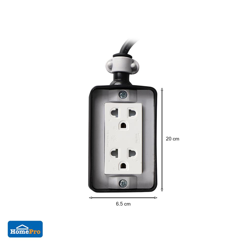 บล็อกยาง 2x4 พร้อมสาย VCT3x1.5 2ช่อง ELECKTA 5 เมตร สีดำ