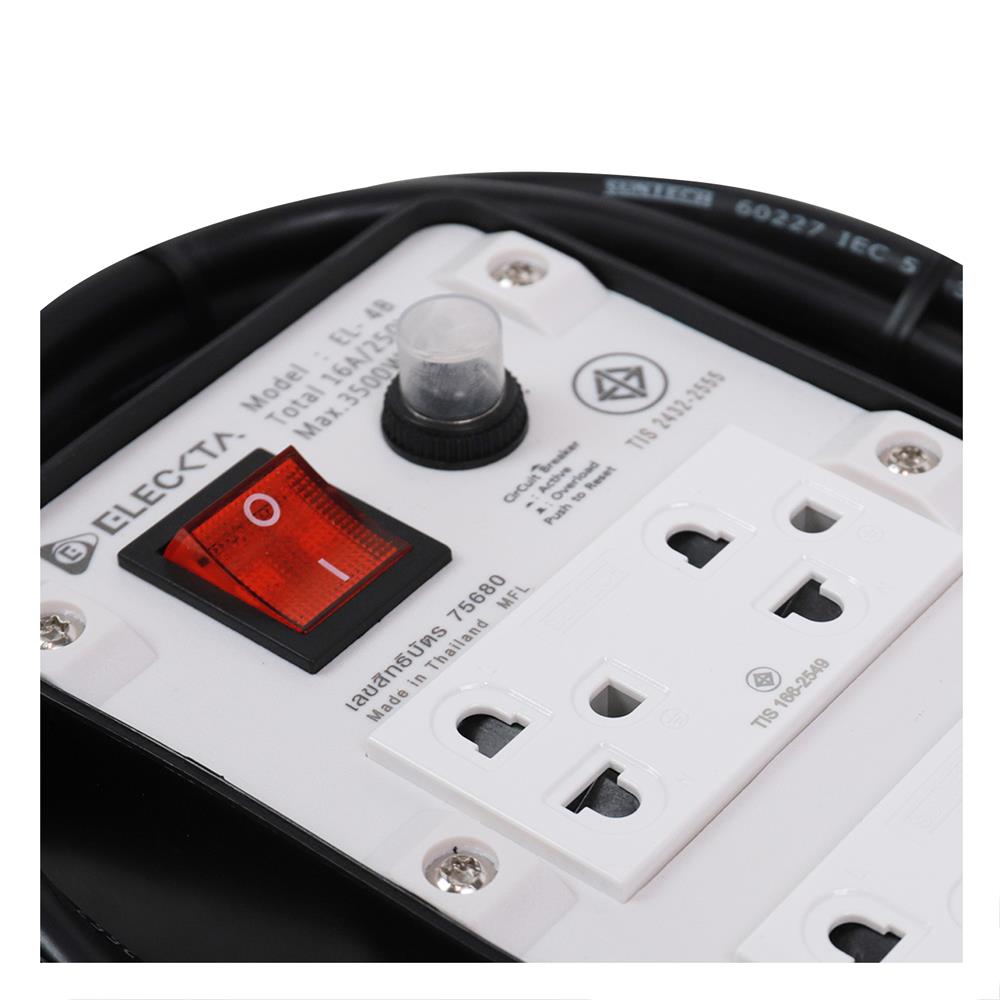 บล็อกยาง 4x4 พร้อมสาย VCT3x1.5 4ช่อง 1สวิตช์ ELECKTA 5 เมตร สีดำ