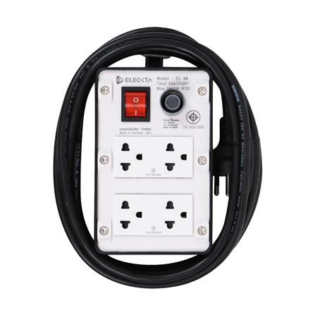 บล็อกยาง 4x4 พร้อมสาย VCT3x1.5 4ช่อง 1สวิตช์ ELECKTA 5 เมตร สีดำ