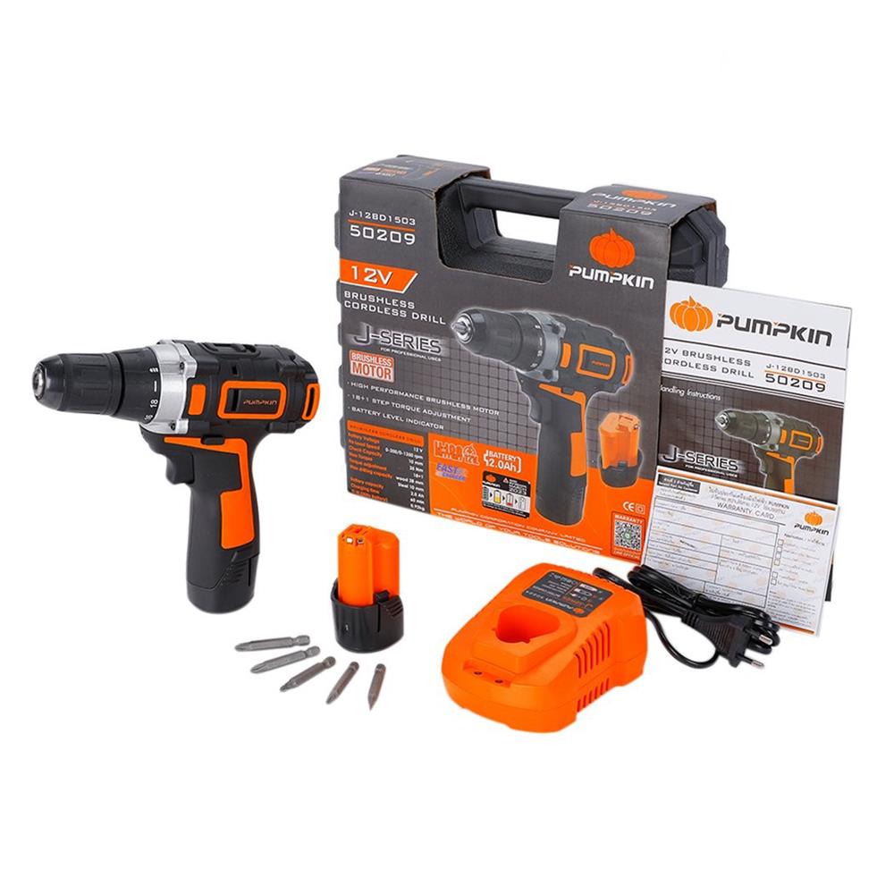 สว่านไร้สาย (พร้อมแบตเตอรี่) PUMPKIN J-12BD1503 50209 12 โวลต์