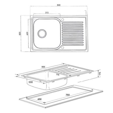 ซิงค์ฝัง 1หลุม 1ที่พัก MEX DLA81 สเตนเลส_2