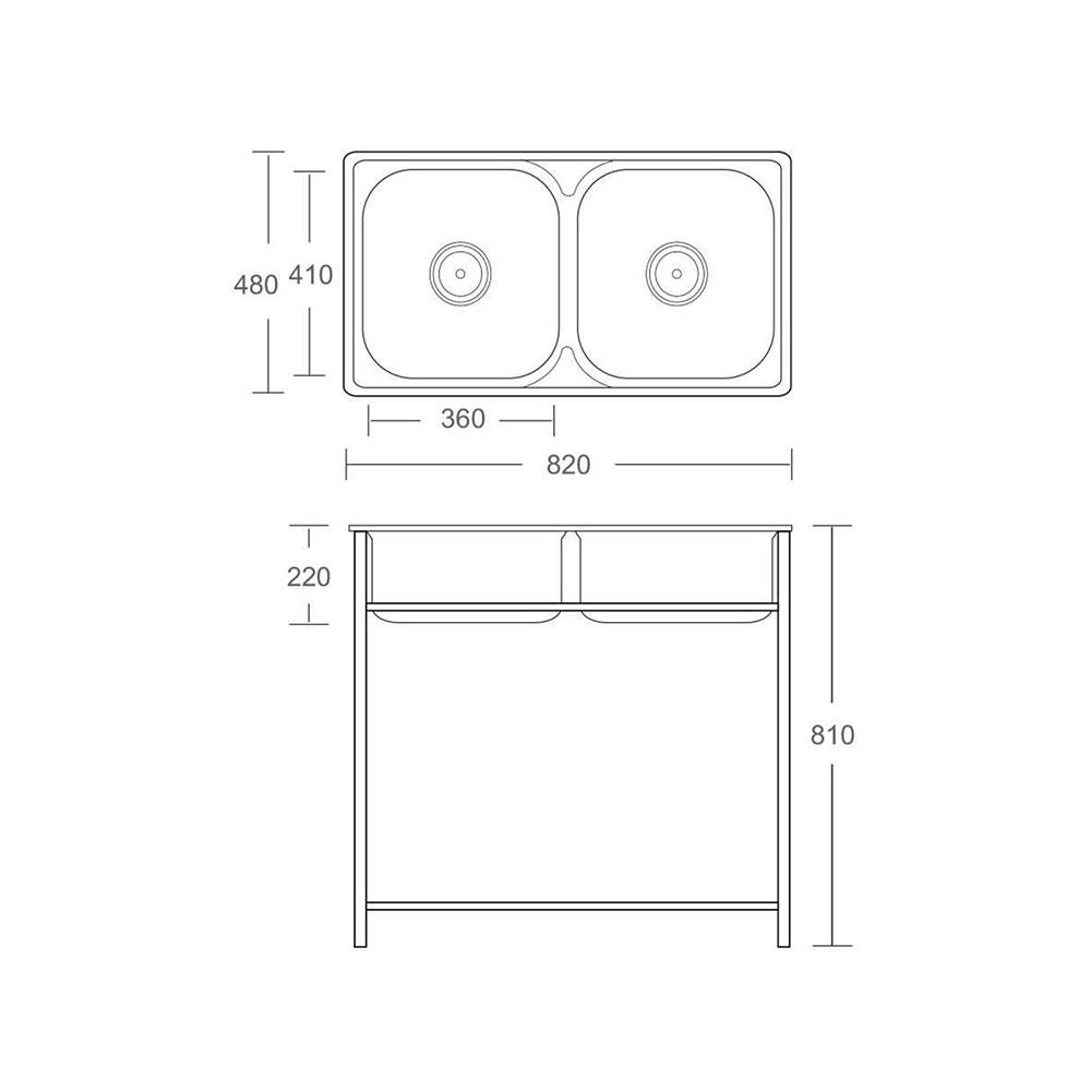ซิงค์ขาตั้ง 2หลุม TECNOSTAR TT 8248 S สเตนเลส