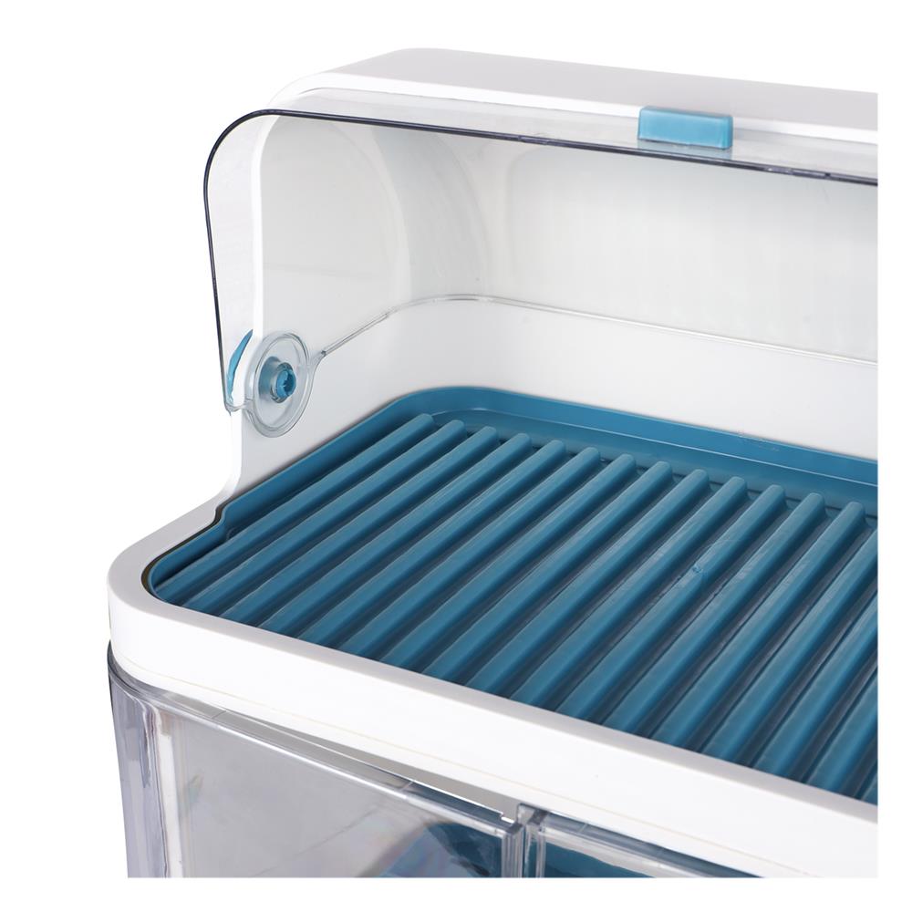 ชั้นคว่ำจานพลาสติก2ชั้นฝาใส ฟ้า/ขาว KECH