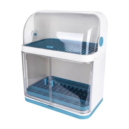 ชั้นคว่ำจานพลาสติก2ชั้นฝาใส ฟ้า/ขาว KECH_0