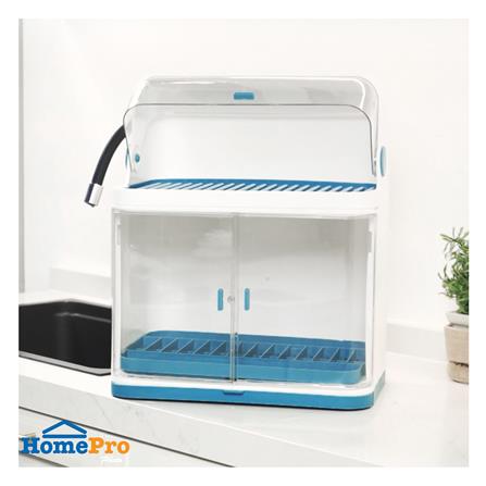 ชั้นคว่ำจานพลาสติก2ชั้นฝาใส ฟ้า/ขาว KECH_5