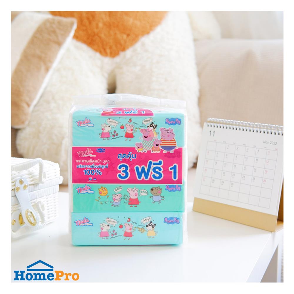 กระดาษเช็ดหน้า NUDA PEPPA PIG 120 แผ่น แพ็ก 3+1