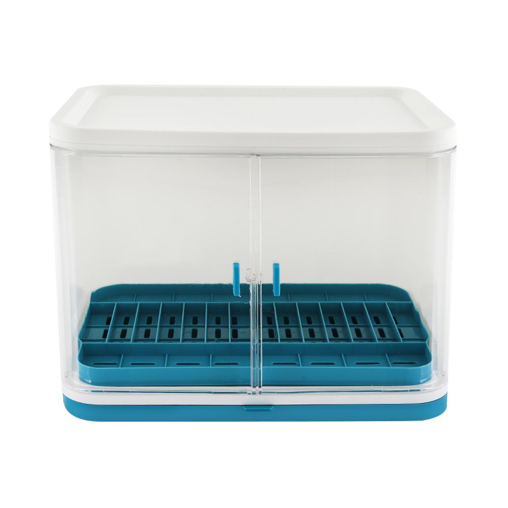 ชั้นคว่ำจานพลาสติก1ชั้นฝาใส ฟ้า/ขาว KECH