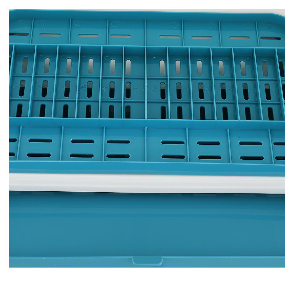 ชั้นคว่ำจานพลาสติก1ชั้นฝาใส ฟ้า/ขาว KECH