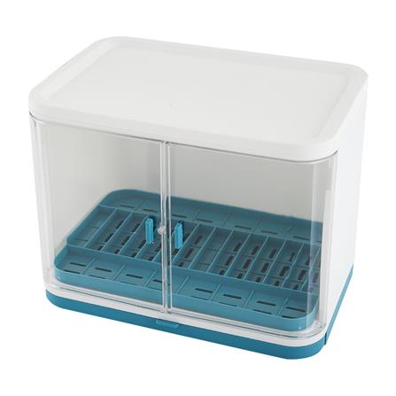 ชั้นคว่ำจานพลาสติก1ชั้นฝาใส ฟ้า/ขาว KECH_0