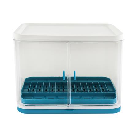 ชั้นคว่ำจานพลาสติก1ชั้นฝาใส ฟ้า/ขาว KECH_1