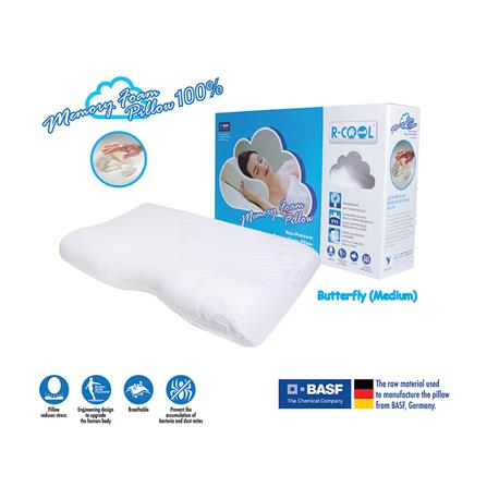หมอนสุขภาพ เมมโมรี่โฟม R-COOL MEMORY FOAM BUTTERFLY M 54x32x12 ซม. สีขาว_2