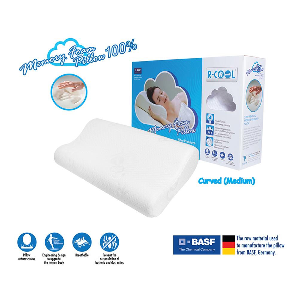 หมอนสุขภาพ เมมโมรี่โฟม R-COOL MEMORY FOAM CURVE M 56x31x10 ซม. สีขาว