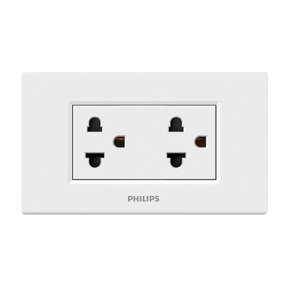 ชุดเต้ารับคู่ 3 ขากลม PHILIPS LEAF สีขาว