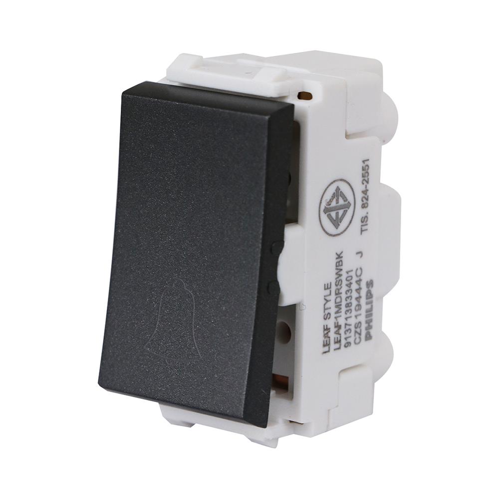 สวิตช์กดกระดิ่ง 1 ช่อง PHILIPS LEAF สีดำ