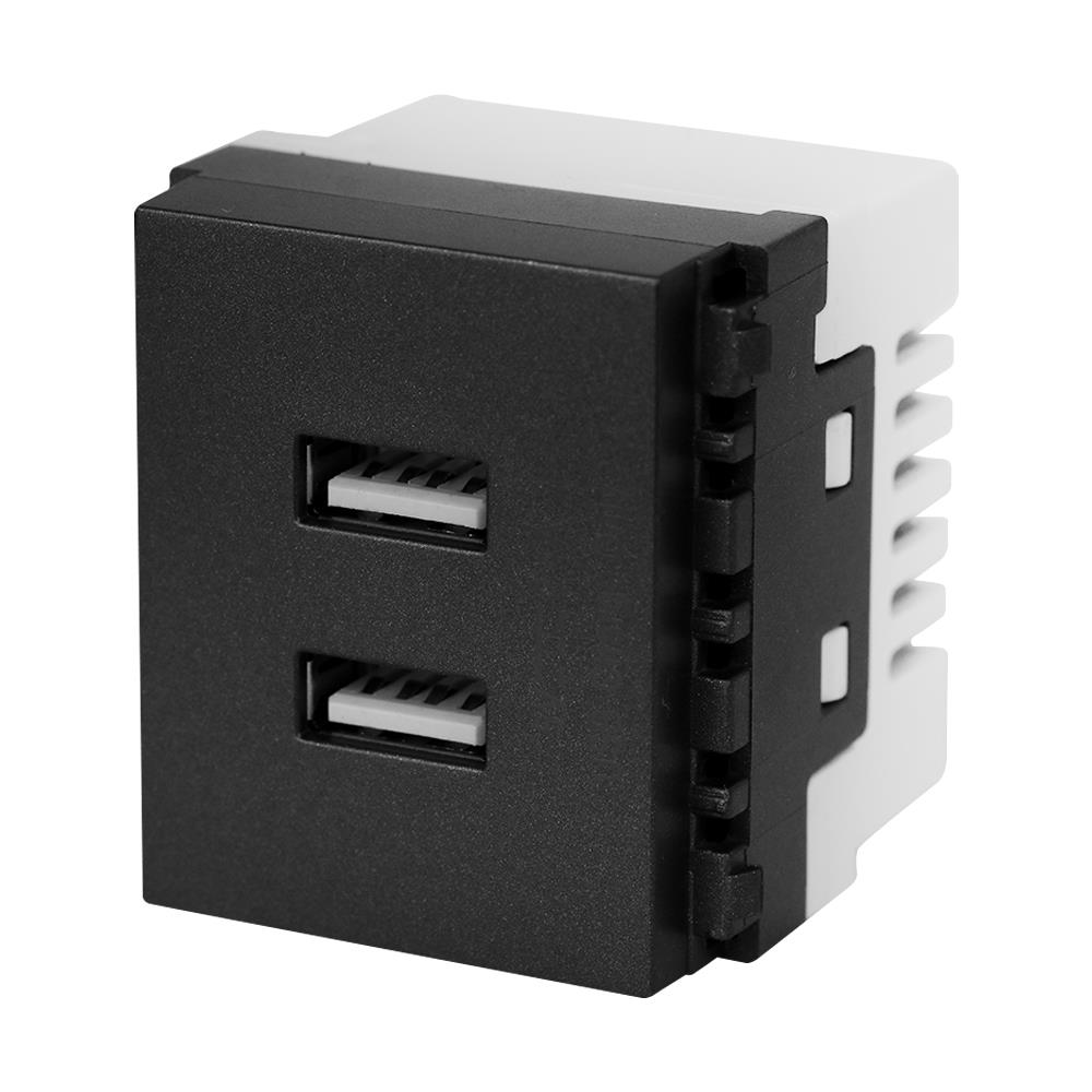 เต้ารับ USB PHILIPS 2 ช่อง LEAF 2.4 แอมแปร์ สีดำ