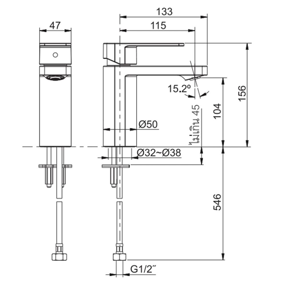 ก๊อกอ่างล้างหน้าเดี่ยว KOHLER K-23472T-4CD-CP