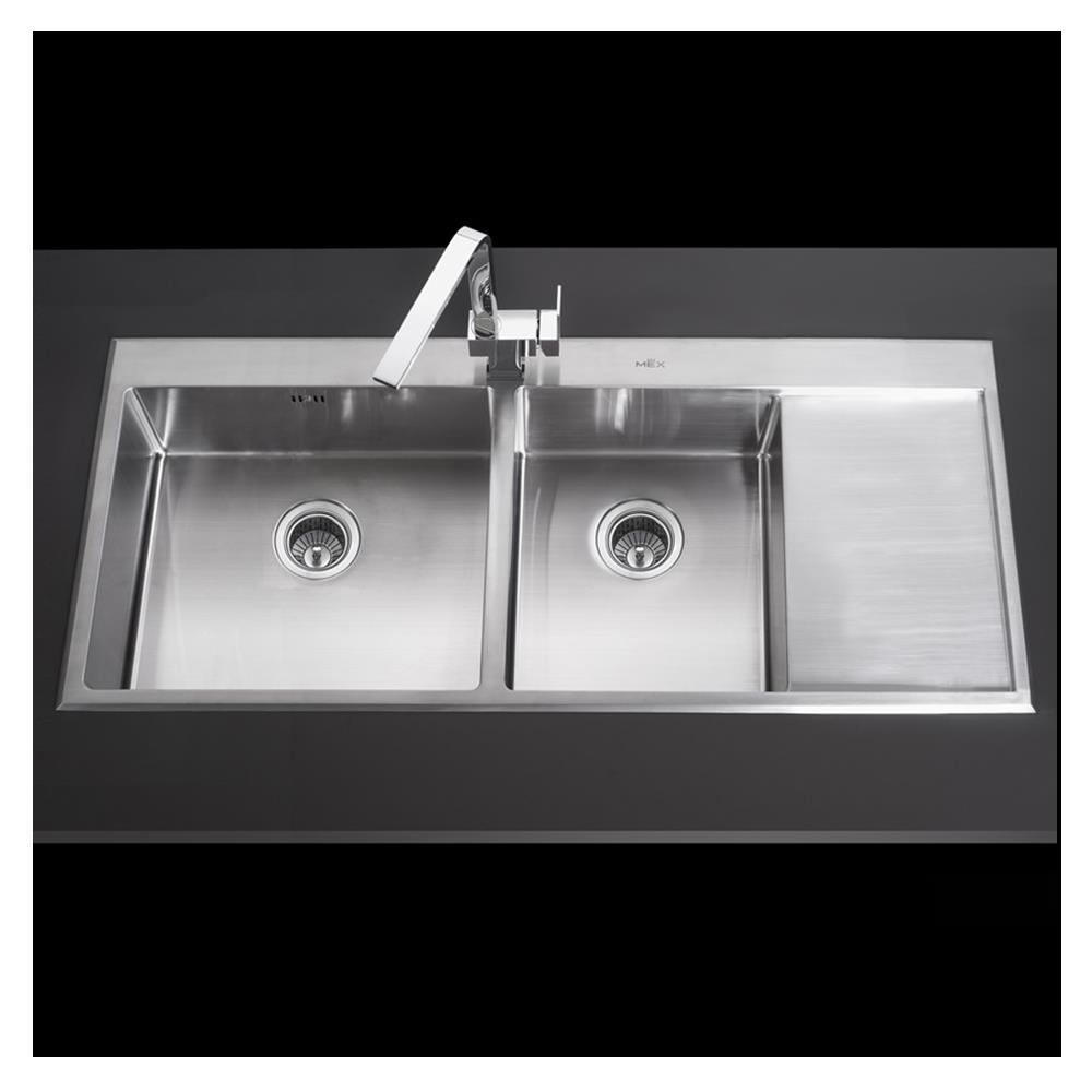 ซิงค์ฝังสแควร์ 2หลุม 1ที่พัก MEX SCD1202 สเตนเลส