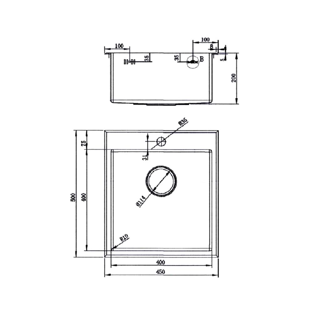 ซิงค์ฝังสแควร์ 1 หลุม MEX SC45 สเตนเลส