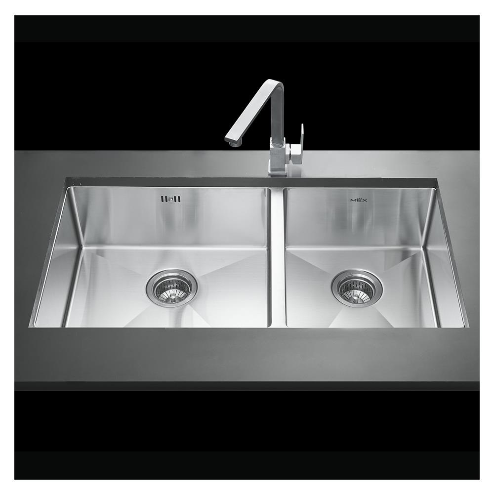 ซิงค์ฝังสแควร์ 2หลุม MEX BSC822 สเตนเลส